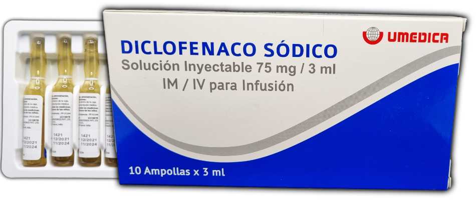 Diclofenaco Sodico Inyectable 75 mg/3 mL, 1x10